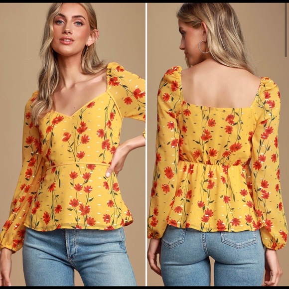 Lulus Tops - LULUS Raelyn Peplum Floral Blouse Size L